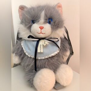 Kawaii Gray and White Plush Realistic Cat Backpack